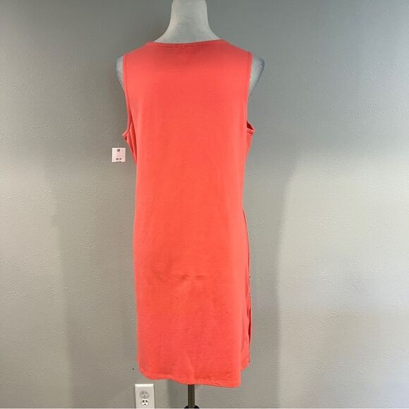 Coral Sleeveless knee length Dress with Side Buttons - Picture 6 of 13